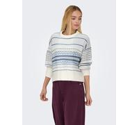 Strickpullover ONLY "ONLARIANNE L/S PULLOVER KNT NOOS", Damen, Gr. S, weiß (pumice stone detail:vintage indogo, kentucky blau), Strick, Obermaterial: 96% Polyester, 4% Elasthan, gestreift, regular fit