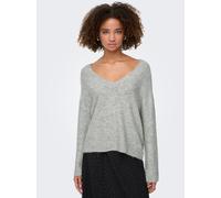 Strickpullover ONLY "ONLARIZONA LS SEQUINS V-NECK PUL KNT", Damen, Gr. L, light grau melange detail:silber sequins, Strick, Obermaterial: 58% Polyacryl, 23% Nylon, 12% Polyester, 5% metallisierte Fase