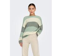 Strickpullover ONLY "ONLATIA L/S STRIPE PULLOVER KNT NOOS", Damen, Gr. M, grün (silt grün stripes:with weißcap grau, sea spray), Strick, Obermaterial: 50% Viskose, 27% Nylon, 23% Polyester, gestreift,