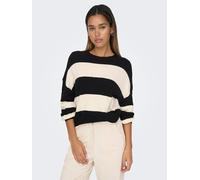 Strickpullover ONLY "ONLATIA L/S STRIPE PULLOVER KNT NOOS", Damen, Gr. M, schwarz-weiß (schwarz stripes:weißcap gray melange), Strick, Obermaterial: 50% Viskose, 27% Nylon, 23% Polyester, gestreift, r