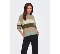 Strickpullover ONLY "ONLATIA L/S STRIPE PULLOVER KNT NOOS", Damen, Gr. S, grün (hedge grün stripes:with toasted coconut, pumice stone, breen), Strick, Obermaterial: 50% Viskose, 27% Nylon, 23% Polyest
