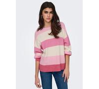 Strickpullover ONLY "ONLATIA L/S STRIPE PULLOVER KNT NOOS", Damen, Gr. XS, pink (pink lady), Strick, Obermaterial: 50% Viskose, 27% Nylon, 23% Polyester, gestreift, regular fit normal, Rundhals, Ripps