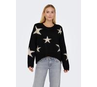 Strickpullover ONLY "ONLAZU LS STAR O-NECK KNT", Damen, Gr. M, schwarz detail:sandshell, Strick, Obermaterial: 49% Polyester, 21% Nylon, 21% Polyacryl, 7% Wolle, 2% Elasthan, gemustert, regular fit, R