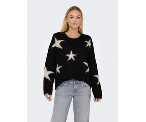 Strickpullover ONLY "ONLAZU LS STAR O-NECK KNT", Damen, Gr. XL, schwarz detail:sandshell, Strick, Obermaterial: 49% Polyester, 21% Nylon, 21% Polyacryl, 7% Wolle, 2% Elasthan, gemustert, regular fit,