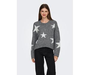 Strickpullover ONLY "ONLAZU LS STAR O-NECK KNT", Damen, Gr. XS, dunkelgrau melange detail:cloud dancer, Strick, Obermaterial: 49% Polyester, 21% Nylon, 21% Polyacryl, 7% Wolle, 2% Elasthan, gemustert,