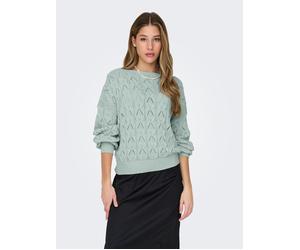 Strickpullover ONLY "ONLBRYNN LIFE STRUCTURE L/S PUL KNT", Damen, Gr. M, jadeite, Strick, Obermaterial: 70% Baumwolle, 30% Polyester, unifarben, Basic hüftlang, U-Boot-Ausschnitt, Strickbündchen, Pull