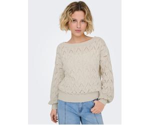 Strickpullover ONLY "ONLBRYNN LIFE STRUCTURE L/S PUL KNT", Damen, Gr. XXL, pumice stone, Strick, Obermaterial: 70% Baumwolle, 30% Polyester, unifarben, Basic hüftlang, U-Boot-Ausschnitt, Strickbündche