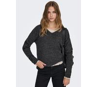 Strickpullover ONLY "ONLCAMILLA V-NECK L/S PULLOVER KNT NOOS", Damen, Gr. L (40), grau (dunkelgrau melange), Strick, Obermaterial: 74% Polyacryl, 24% Polyester, 2% Elasthan, meliert, figurumspielend n