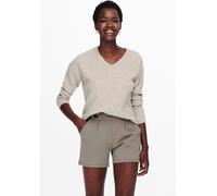 Strickpullover ONLY "ONLCAMILLA V-NECK L/S PULLOVER KNT NOOS", Damen, Gr. L, beige (pumice stone melange), Strick, Obermaterial: 74% Polyacryl, 24% Polyester, 2% Elasthan, meliert, figurumspielend nor