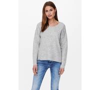 Strickpullover ONLY "ONLCAMILLA V-NECK L/S PULLOVER KNT NOOS", Damen, Gr. XS, grau (light grau melange), Strick, Obermaterial: 74% Polyacryl, 24% Polyester, 2% Elasthan, meliert, figurumspielend norma