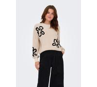 Strickpullover ONLY "ONLDAISY LS STITCH O-NECK KNT", Damen, Gr. XS, pumice stone detail:schwarz stitch, Strick, Obermaterial: 93% Polyester, 4% Wolle, 3% Elasthan, gemustert, regular fit, Rundhals, Pu