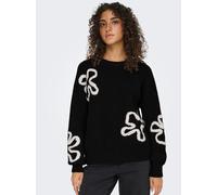 Strickpullover ONLY "ONLDAISY LS STITCH O-NECK KNT", Damen, Gr. XS, schwarz (schwarz detail:pumice stone stitch), Strick, Obermaterial: 93% Polyester, 4% Wolle, 3% Elasthan, gemustert, regular fit, Ru