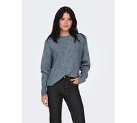 Strickpullover ONLY "ONLDANIELLA L/S PULLOVER KNT NOOS", Damen, Gr. L, blau (grisaille detail:melange), Strick, Obermaterial: 77% Polyacryl, 19% Polyester, 4% Elasthan, meliert, regular fit normal, Ru