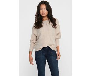 Strickpullover ONLY "ONLDANIELLA L/S PULLOVER KNT NOOS", Damen, Gr. M, beige (ecru melange), Strick, Obermaterial: 77% Polyacryl, 19% Polyester, 4% Elasthan, meliert, regular fit normal, Rundhals, Fle