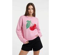Strickpullover ONLY "ONLELISE LS O-NECK KNT", Damen, Gr. XS, pink (romance rose pattern:cherry, barbados rot, grün), Strick, Obermaterial: 59% Polyester, 41% Baumwolle, gemustert, normal, Rundhals, Pu