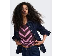 Strickpullover ONLY "ONLELIZA L/S PULLOVER KNT NOOS", Damen, Gr. L, braun (fudge detail:cyclamen), Strick, Obermaterial: 81% Polyacryl, 19% Polyester, gestreift, gerade normal, Rundhals, Strickbündche