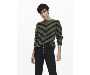 Strickpullover ONLY "ONLELIZA L/S PULLOVER KNT NOOS", Damen, Gr. L, lizard detail:w, schwarz, Strick, Obermaterial: 81% Polyacryl, 19% Polyester, gestreift, gerade normal, Rundhals, Strickbündchen, Pu