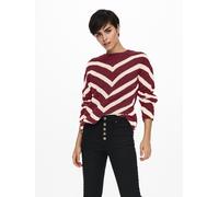 Strickpullover ONLY "ONLELIZA L/S PULLOVER KNT NOOS", Damen, Gr. M, zinfandel stripes:weißcap gray, Strick, Obermaterial: 81% Polyacryl, 19% Polyester, gestreift, modisch, gerade normal, Rundhals, Lan