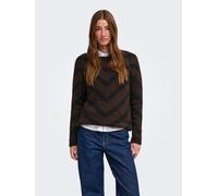 Strickpullover ONLY "ONLELIZA L/S PULLOVER KNT NOOS", Damen, Gr. S, braun (coffee bean detail:schwarz), Strick, Obermaterial: 81% Polyacryl, 19% Polyester, gestreift, gerade normal, Rundhals, Strickbü
