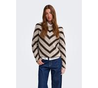 Strickpullover ONLY "ONLELIZA L/S PULLOVER KNT NOOS", Damen, Gr. XS, beige (string detail:coffee bean), Strick, Obermaterial: 81% Polyacryl, 19% Polyester, gestreift, gerade normal, Rundhals, Strickbü
