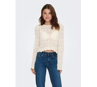 Strickpullover ONLY "ONLELKE LIFE LS PULLOVER KNT NOOS", Damen, Gr. M, beige (birch), Strick, Obermaterial: 70% Baumwolle, 30% Polyester, Strukturmuster, unifarben, kurz, Rundhals, Pullover Strickpull