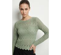 Strickpullover ONLY "ONLELKE LIFE LS PULLOVER KNT NOOS", Damen, Gr. M, grün (laurel grün), Strick, Obermaterial: 70% Baumwolle, 30% Polyester, Strukturmuster, unifarben, kurz, Rundhals, Pullover Stric