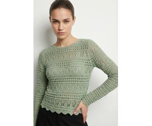 Strickpullover ONLY "ONLELKE LIFE LS PULLOVER KNT NOOS", Damen, Gr. S, laurel grün, Strick, Obermaterial: 70% Baumwolle, 30% Polyester, Strukturmuster, unifarben, kurz, Rundhals, Pullover Strickpullov