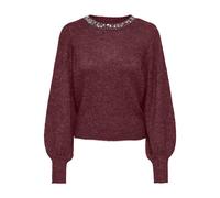 Strickpullover ONLY "ONLELSA L/S PULLOVER KNT NOOS", Damen, Gr. 3XL, rot (port royale detail:schwarz melange, light embellishment), Strick, Obermaterial: 70% Polyacryl, 28% Polyester, 2% Elasthan, mel