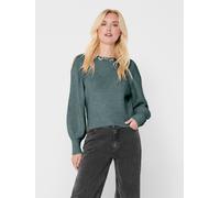 Strickpullover ONLY "ONLELSA L/S PULLOVER KNT NOOS", Damen, Gr. L, balsam grün detail:with weiß melange, Strick, Obermaterial: 70% Polyacryl, 28% Polyester, 2% Elasthan, meliert, regular fit hüftlang,