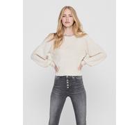 Strickpullover ONLY "ONLELSA L/S PULLOVER KNT NOOS", Damen, Gr. L, beige (pumice stone detail:with weiß melange), Strick, Obermaterial: 70% Polyacryl, 28% Polyester, 2% Elasthan, meliert, unifarben, r