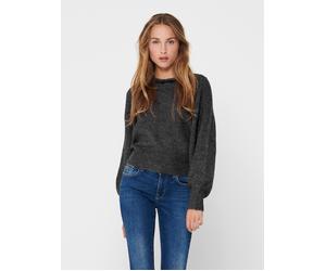 Strickpullover ONLY "ONLELSA L/S PULLOVER KNT NOOS", Damen, Gr. L, schwarz (medium grau melange detail:with schwarz pearls), Strick, Obermaterial: 70% Polyacryl, 28% Polyester, 2% Elasthan, meliert, r