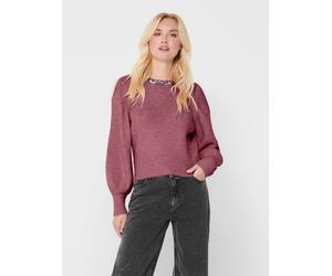 Strickpullover ONLY "ONLELSA L/S PULLOVER KNT NOOS", Damen, Gr. S, weiß (renaissance rose detail:with weiß melange), Strick, Obermaterial: 70% Polyacryl, 28% Polyester, 2% Elasthan, meliert, regular f