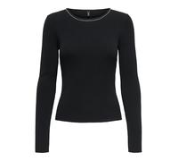Strickpullover ONLY "ONLEMMA LS BLING O-NECK KNT NCA", Damen, Gr. L, schwarz (schwarz detail:silber bling), Strick, Obermaterial: 72% Viskose, 28% Nylon, unifarben mit Farbeinsatz, slim fit, V-Ausschn