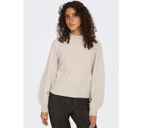 Strickpullover ONLY "ONLFIRENZE LS HIGHNECK PULLOVER KNT NCA", Damen, Gr. S, beige (weißcap gray detail:with melange), Strick, Obermaterial: 52% Polyester, 41% Polyacryl, 4% Wolle, 3% Elasthan, melier