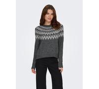 Strickpullover ONLY "ONLFRY LS JQ GLITTER O-NECK CC KNT", Damen, Gr. S, dunkelgrau melange pattern:silber glitter, Strick, Obermaterial: 56% Polyacryl, 22% Polyester, 21% metallisierte Fasern, 1% Elas