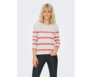 Strickpullover ONLY "ONLGEENA XO L/S PULLOVER KNT NOOS", Damen, Gr. XL, weiß (cloud dancer stripes:dubarry), Strick, Obermaterial: 65% Polyacryl, 35% Polyamid, gestreift, regular fit Po-bedeckend, Run