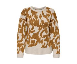 Strickpullover ONLY "ONLGIGI LS GLITTER O-NECK KNT", Damen, Gr. L, beige (birch detail:golden braun glitter), Strick, Obermaterial: 65% Polyester, 18% metallisierte Fasern, 12% Viskose, 3% Wolle, 2% E
