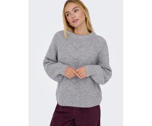 Strickpullover ONLY "ONLGILA LIFE LS STRUCTURE O-NECK BF KNT", Damen, Gr. XS, medium grau melange, Strick, Obermaterial: 79% Polyester, 13% Polyacryl, 5% Wolle, 3% Elasthan, unifarben, regular fit, Ru