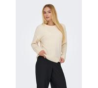 Strickpullover ONLY "ONLHAZEL LS DETAIL O-NECK BF KNT", Damen, Gr. L, weißcap gray detail:melange, Strick, Obermaterial: 93% Polyester, 4% Wolle, 3% Elasthan, meliert, regular fit, Rundhals, Rippbündc