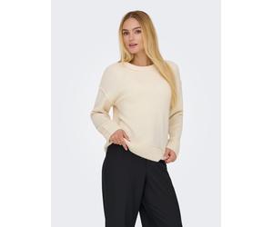 Strickpullover ONLY "ONLHAZEL LS DETAIL O-NECK BF KNT", Damen, Gr. XL, weißcap gray detail:melange, Strick, Obermaterial: 93% Polyester, 4% Wolle, 3% Elasthan, meliert, regular fit, Rundhals, Rippbünd