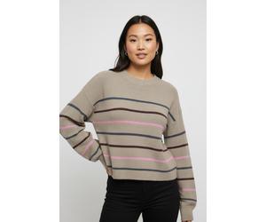 Strickpullover ONLY "ONLIBI LS STRIPE O-NECK CC KNT", Damen, Gr. S, fossil stripes:mel, ombre, decadent, carmine mel, thin, Strick, Obermaterial: 50% Viskose, 27% Nylon, 23% Polyester, gestreift, regu