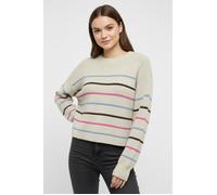 Strickpullover ONLY "ONLIBI LS STRIPE O-NECK CC KNT", Damen, Gr. XS, beige (baby's breath stripes:cashmere mel, decadent, carmine mel, thin), Strick, Obermaterial: 50% Viskose, 27% Nylon, 23% Polyeste