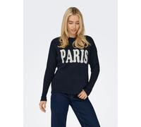 Strickpullover ONLY "ONLJERICO L/S PULLOVER KNT NOOS", Damen, Gr. XS, blau (schwarz navy detail:cd paris), Strick, Obermaterial: 68% Polyacryl, 12% Polyester, 11% Nylon, 6% Wolle, 3% Elasthan, bedruck