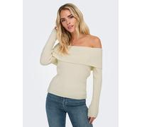 Strickpullover ONLY "ONLKATIA LIFE LS OFF SHOULDER KNT NOOS", Damen, Gr. L, grau (weißcap gray detail:melange), Strick, Obermaterial: 50% Viskose, 27% Nylon, 23% Polyester, meliert, regular fit normal