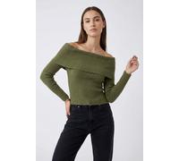 Strickpullover ONLY "ONLKATIA LIFE LS OFF SHOULDER KNT NOOS", Damen, Gr. L, grün (sphagnum detail:melange), Strick, Obermaterial: 50% Viskose, 27% Nylon, 23% Polyester, meliert, regular fit normal, Ca