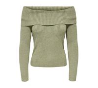 Strickpullover ONLY "ONLKATIA LIFE LS OFF SHOULDER KNT NOOS", Damen, Gr. L, sphagnum detail:melange, Strick, Obermaterial: 50% Viskose, 27% Nylon, 23% Polyester, meliert, regular fit normal, Carmenaus