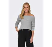 Strickpullover ONLY "ONLKATIA LS OFF SHOULDER KNT", Damen, Gr. S, ultimate grau detail:melange, Strick, Rippstrick, Obermaterial: 50% Viskose, 27% Nylon, 23% Polyester, meliert, modisch, regular fit n