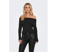 Strickpullover ONLY "ONLKATIA LIFE LS OFF SHOULDER KNT NOOS", Damen, Gr. S, schwarz, Strick, Obermaterial: 50% Viskose, 27% Nylon, 23% Polyester, unifarben, regular fit normal, Carmenausschnitt, Pullo