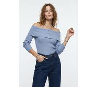 Strickpullover ONLY "ONLKATIA LIFE LS OFF SHOULDER KNT NOOS", Damen, Gr. XL (42), blau (kentucky blau detail:melange), Strick, Obermaterial: 50% Viskose, 27% Nylon, 23% Polyester, meliert, regular fit