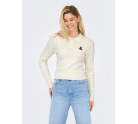 Strickpullover ONLY "ONLKATIA LS CABLE POLO CC KNT", Damen, Gr. L, weiß (baby's breath detail:teddy emb, dtm button), Strick, Obermaterial: 50% Viskose, 27% Nylon, 23% Polyester, gestreift, regular fi